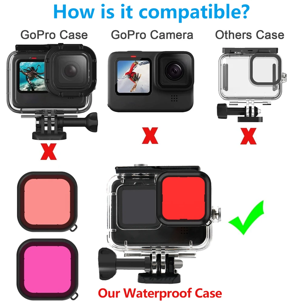Hero 13/12/11/10/9 Waterproof Housing Case Protective Dive Shell for GoPro Hero 13 12 11 10 9 Black Action Camera Accessories