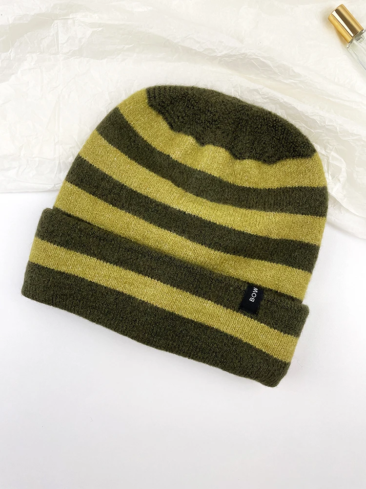 Gestreifte gestrickte Mützen, Hüte für Damen und Herren, Winter, Plüsch, warm, Skullies-Mütze, Unisex, Outdoor, kältebeständig, Ski-Gehörschutzkappen, Gorro – Detail 12