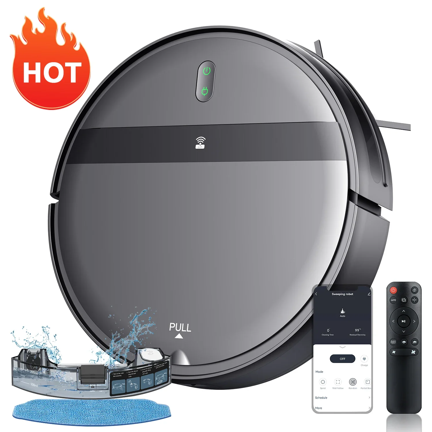 3 in 1 wet and dry household wireless cleaning robot black sweeping mopping robot vacuum cleaner