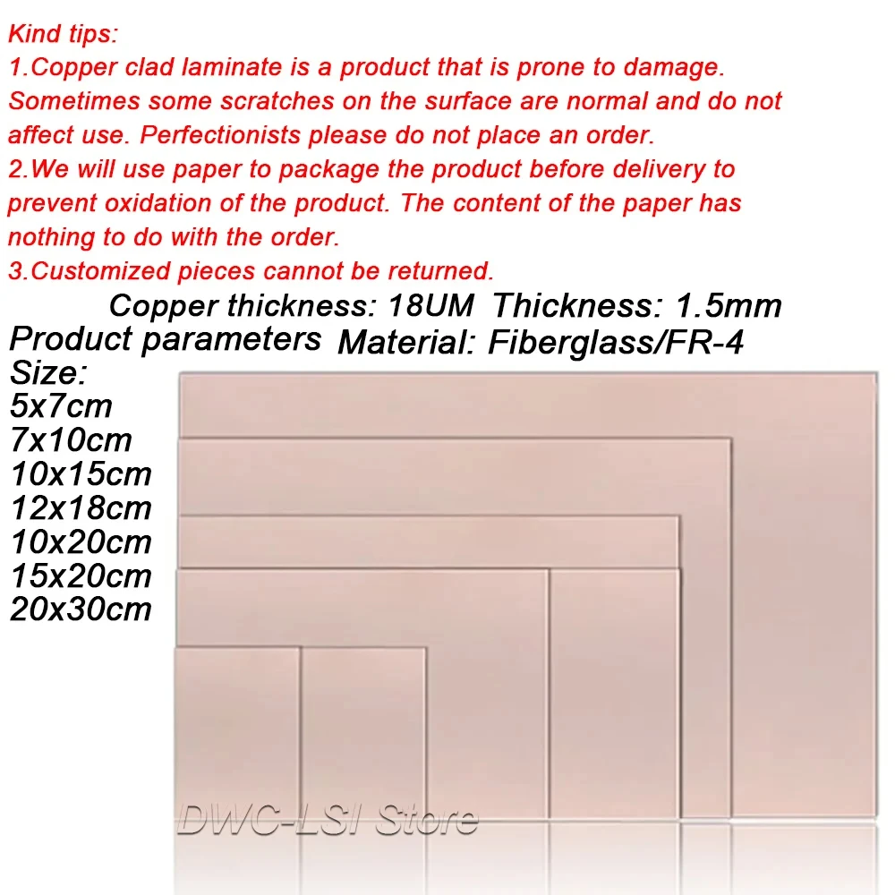 FR-4 유리 섬유 PCB 양면 구리 클래드 라미네이트 DIY 인쇄 회로 기판, 5x7, 7x10, 10x5, 12x8, 10x2 0, 15x2 0, 20x30cm, 5 개, 10 개