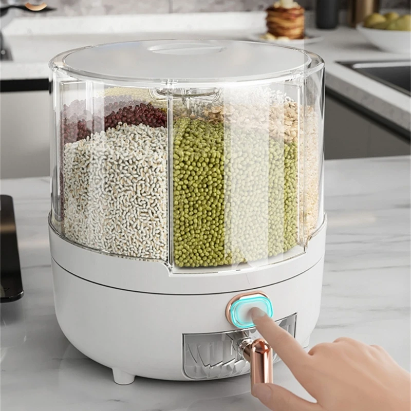 

360° Rotating Bucket Sealed Rice Cereal Dispenser Rotary Household Insect and Moisture Proof Grain Storage Box Food Container