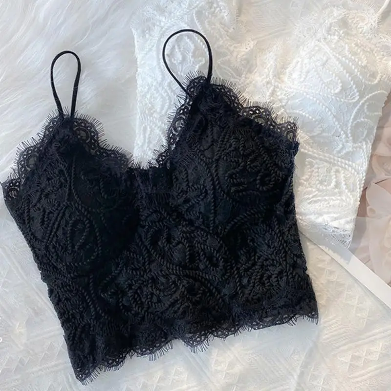 Fashion Women's Crop Tops Sexy Lace Tank Top Chest Wrap Bandeau Underwear Black White Wrapped Chest Strap Chest Pad Lingerie