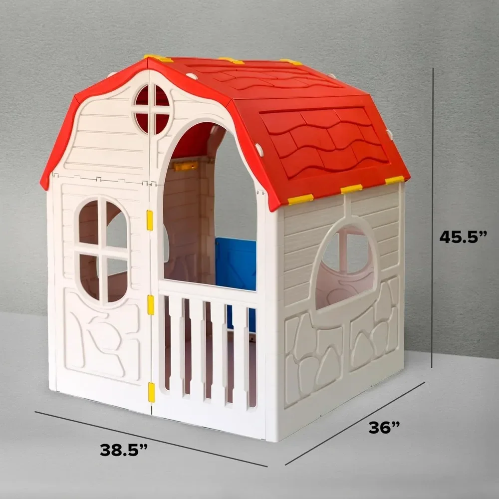 Children's Playhouse,Compact Foldable Plastic Toddler Roomy Outdoor Playhouse for Children Ages 2 Years Old and Up Playhouses 6