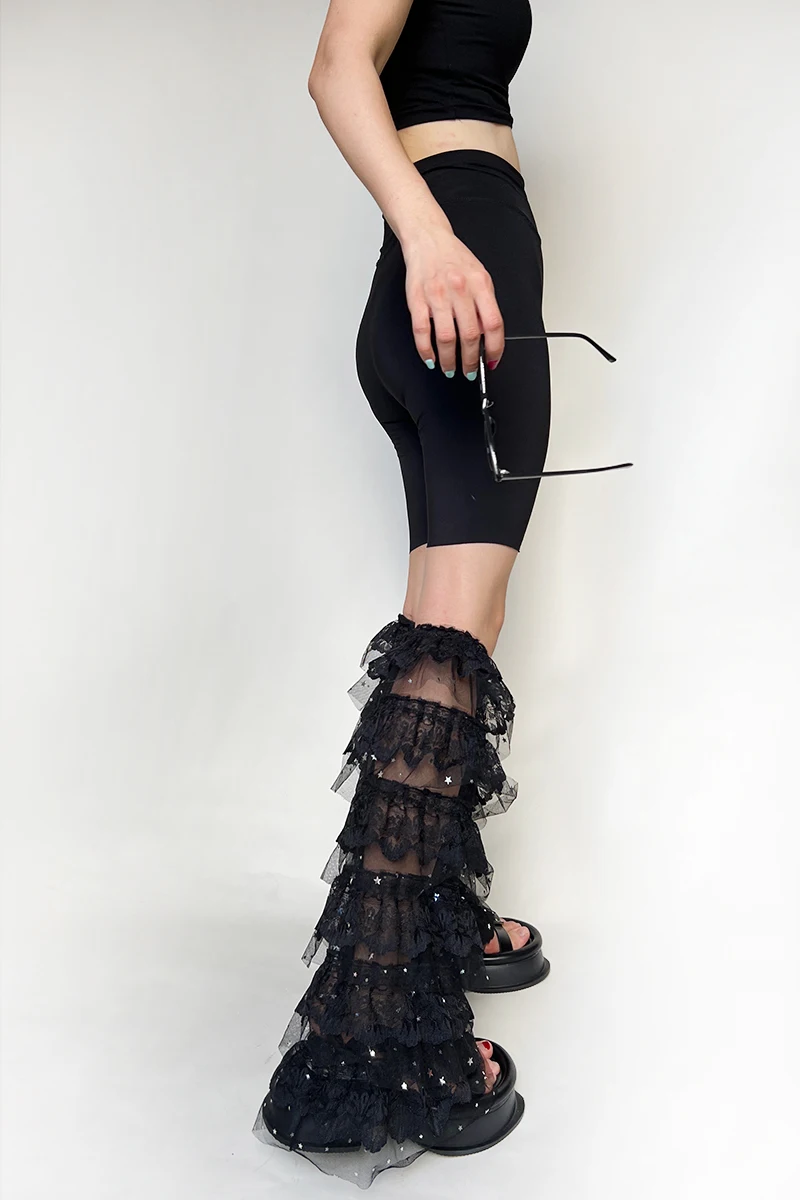 Fashion Design Black Stockings Lace Cake Y2g Foot Sock Can Be Used As Oversleeves Leg Warmers for Girls Sandals Boots Long Socks