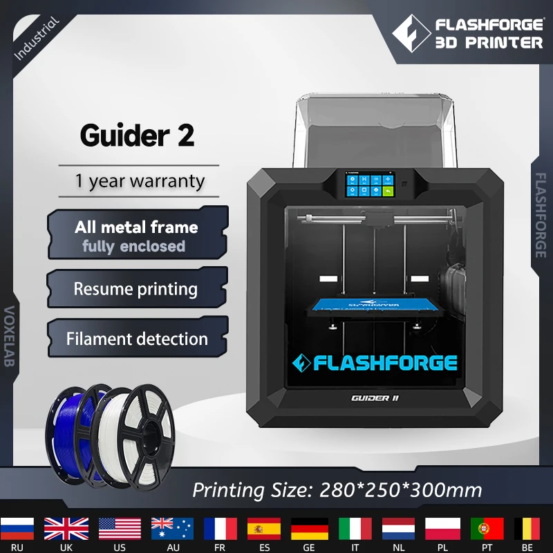 Flashforge Guider 2 3d Printer 280*250*300mm Large Size Resume Printing Fully Enclosed Print PLA/ABS/TPU/PETG