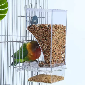 1PC Parrot Feeder Anti-Spill Transparent Bird Food Box Clear Feeding Device for Parrots Durable Bird Feeding Box 1