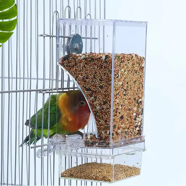 1PC Parrot Feeder Anti-Spill Transparent Bird Food Box Clear Feeding Device for Parrots Durable Bird Feeding Box 1