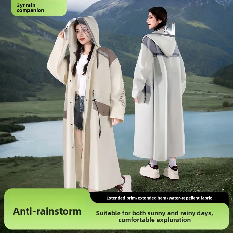 Women's Waist-Cinching Long Raincoat Poncho