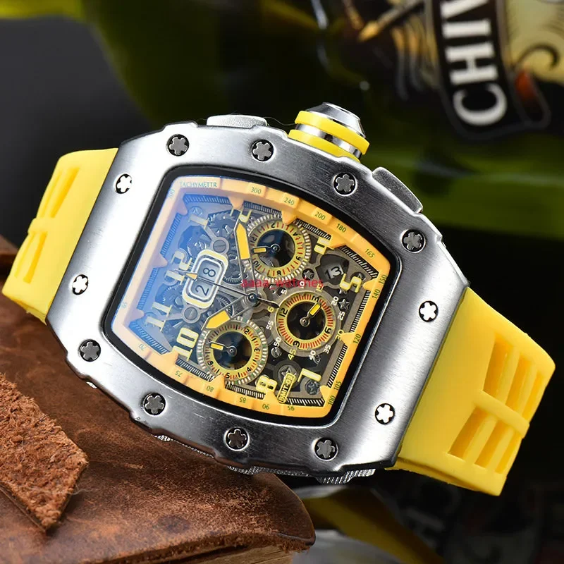 

2023 new sports quartz watch business fashion electroplating process six needle running second design wine barrel type rmwatches