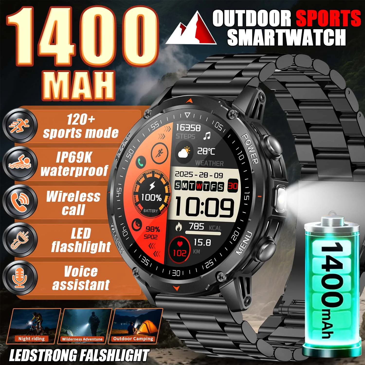 2026 New Military Smart Watch Men 1400mAh Battery 1.7-Inch AMOLED Sport GPS Track Bluetooth Call Rate Smartwatch For Android IOS 1