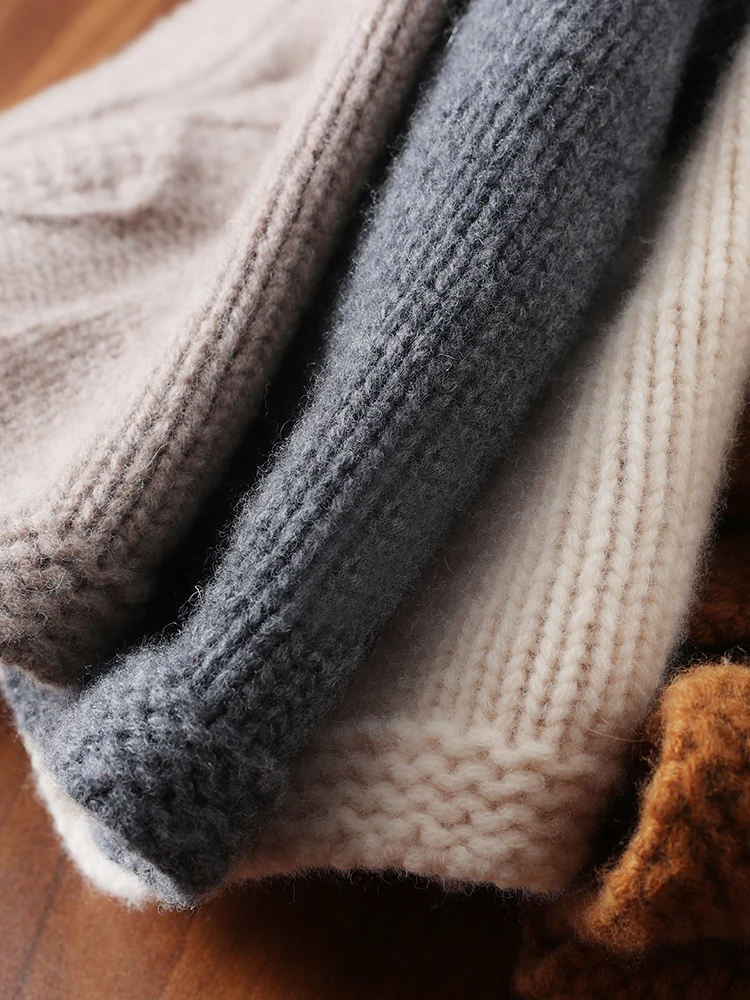 100% Wolle dicke Kuhhorn Schnalle Sturmhaube Frauen gestrickt Mode gefälschten Kragen Kapuze Schal Hut weich warm Kaschmir Radfahren Ski mütze – Detail 14