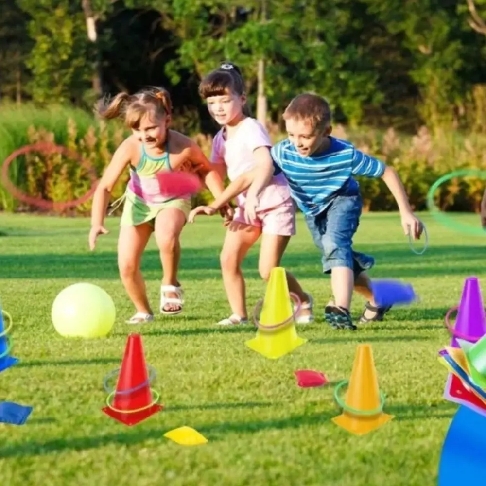 Plastic Rings Rainbow Ice Cream Toss Game Cone Target Rainbow Tower Ring Throw Game Throwing Speed Outdoor Toy Backyard Play