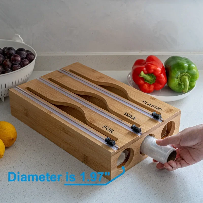 

Cling Film Cutter Minimalist Wall Mounted Wooden Kitchenware Multi Layer Multi Compartment Hidden Scratchers Two Way Cutter