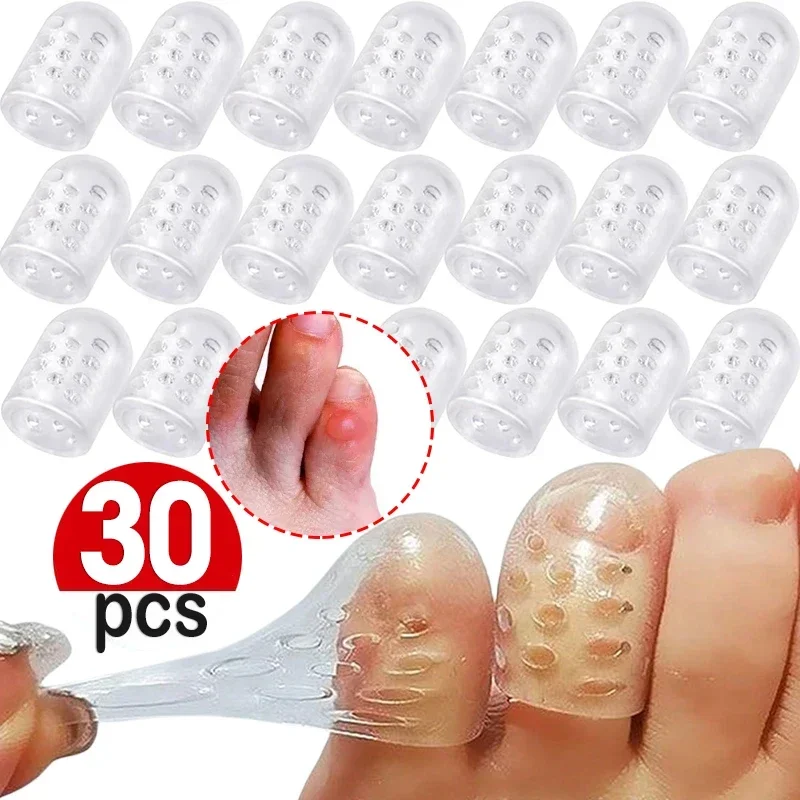 30pcs Transparent Silicone Toe Caps Anti-Friction Breathable Toe Protector Prevents Blisters Toe Caps Cover Protectors Foot Care