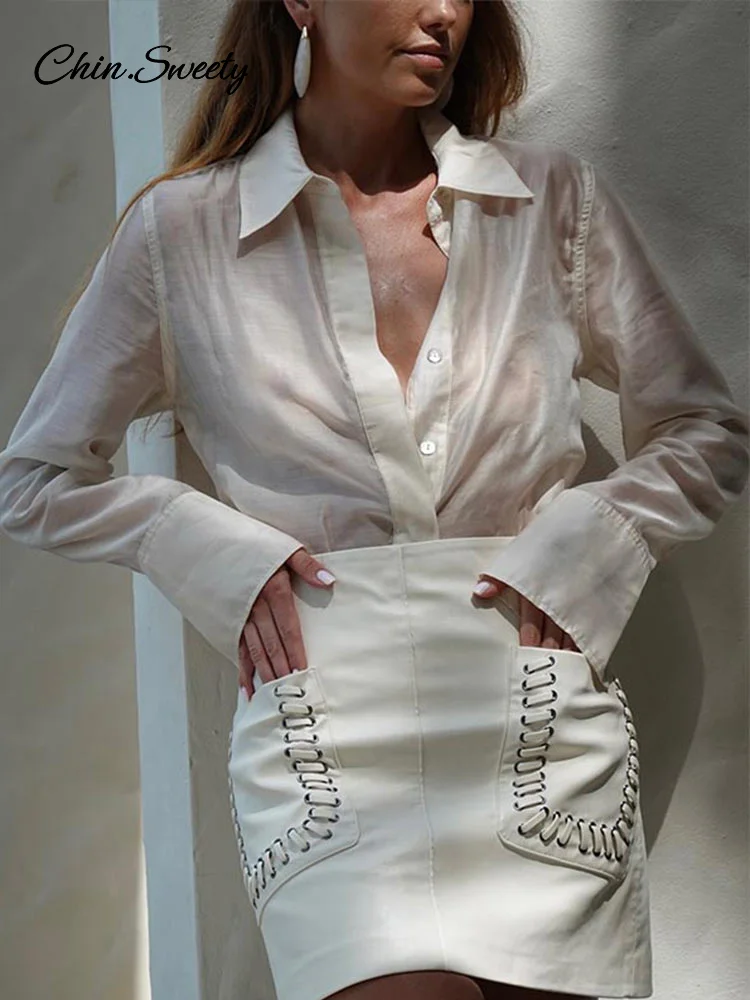 Fashion Leather Mini Skirts For Women Bandage Pockets Hip Pockage A-line PU Skirt 2025 Spring Summer Lady Party Club Gowns ﻿