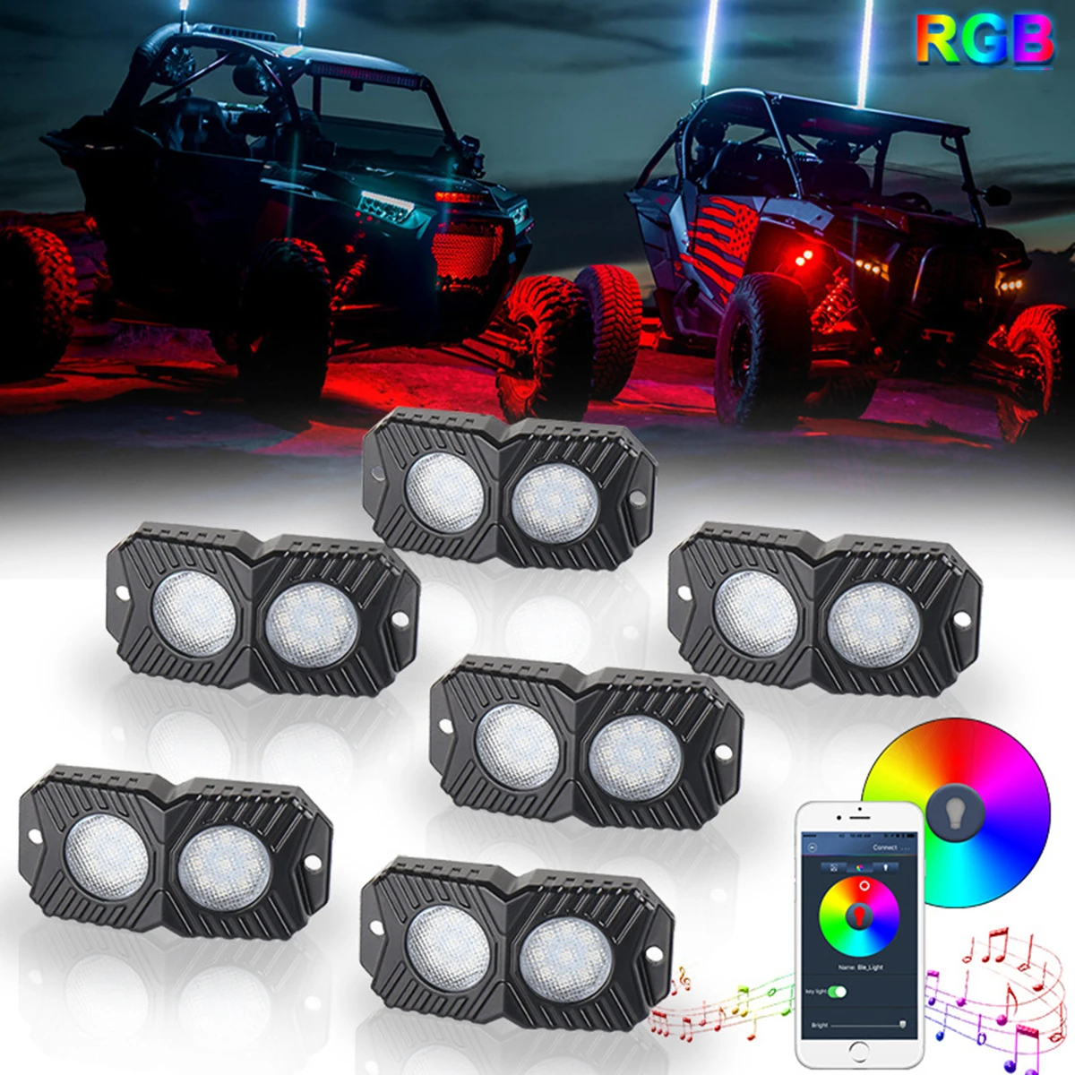 

4/6/8 Double Pods RGB Chassis Light Yacht Deck Atmosphere Light Led Rock Lights For Boat Jeep Off Road 4x4 Truck Underbody Lamp