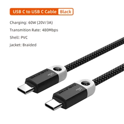 Premium Braided USB - C Fast Charging Cable - 60W, 480Mbps, 3A - 2m (White)