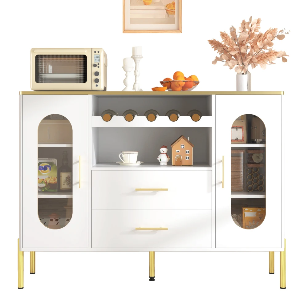 PINGGO Modernes Sideboard mit Glasfronten, Weinregal, Verstellbaren Füßen und Stauraum für Esszimmer und Wohnzimmer – Detail 10
