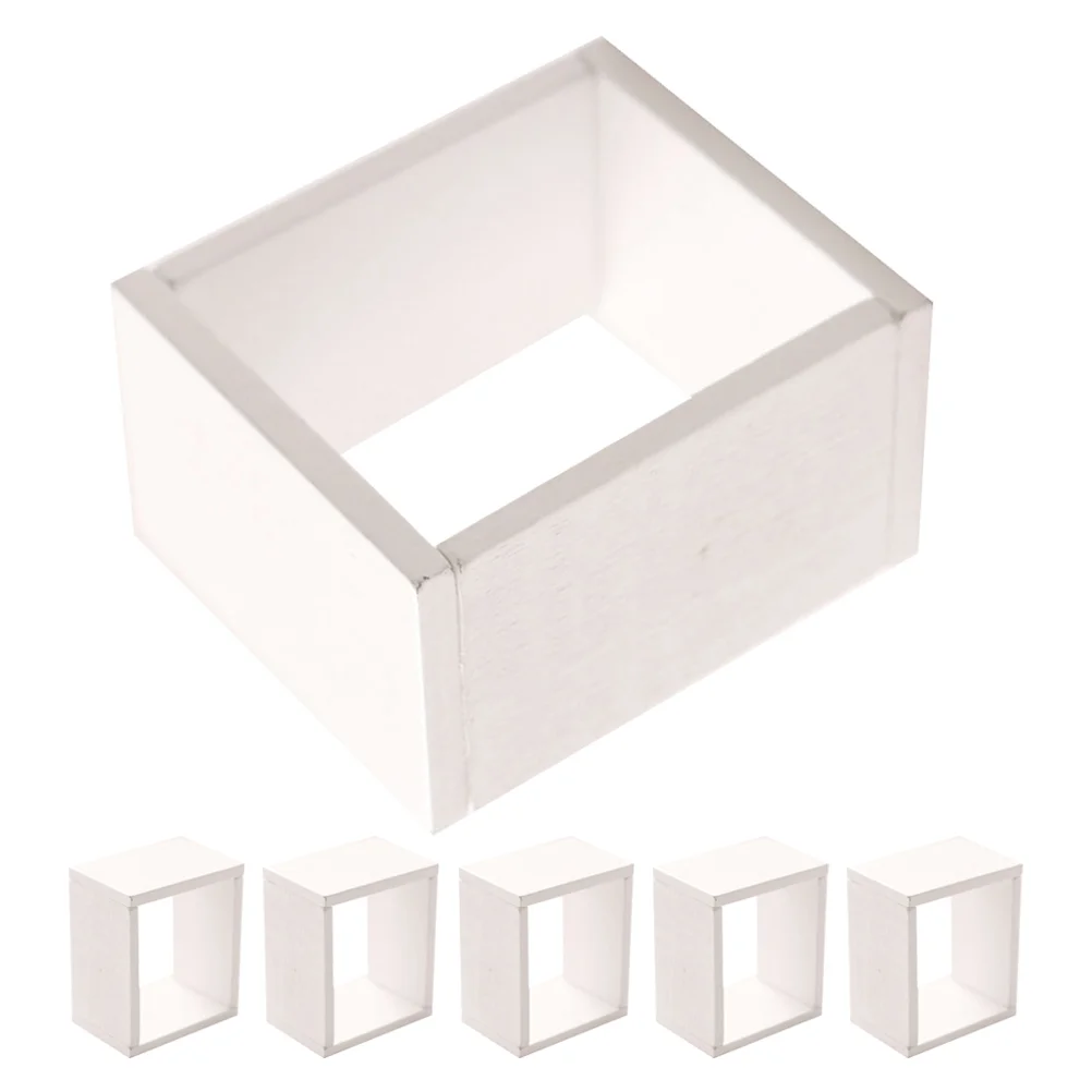 

6 Pcs Woody Toy Mini Lattice Cabinet Miniature House Furniture Model Living Room Tiny White Wooden Dolls Hollow Shelf