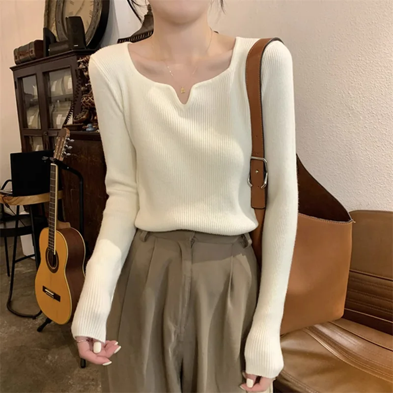 White Long Sleeve Slim Fit Women Sweater