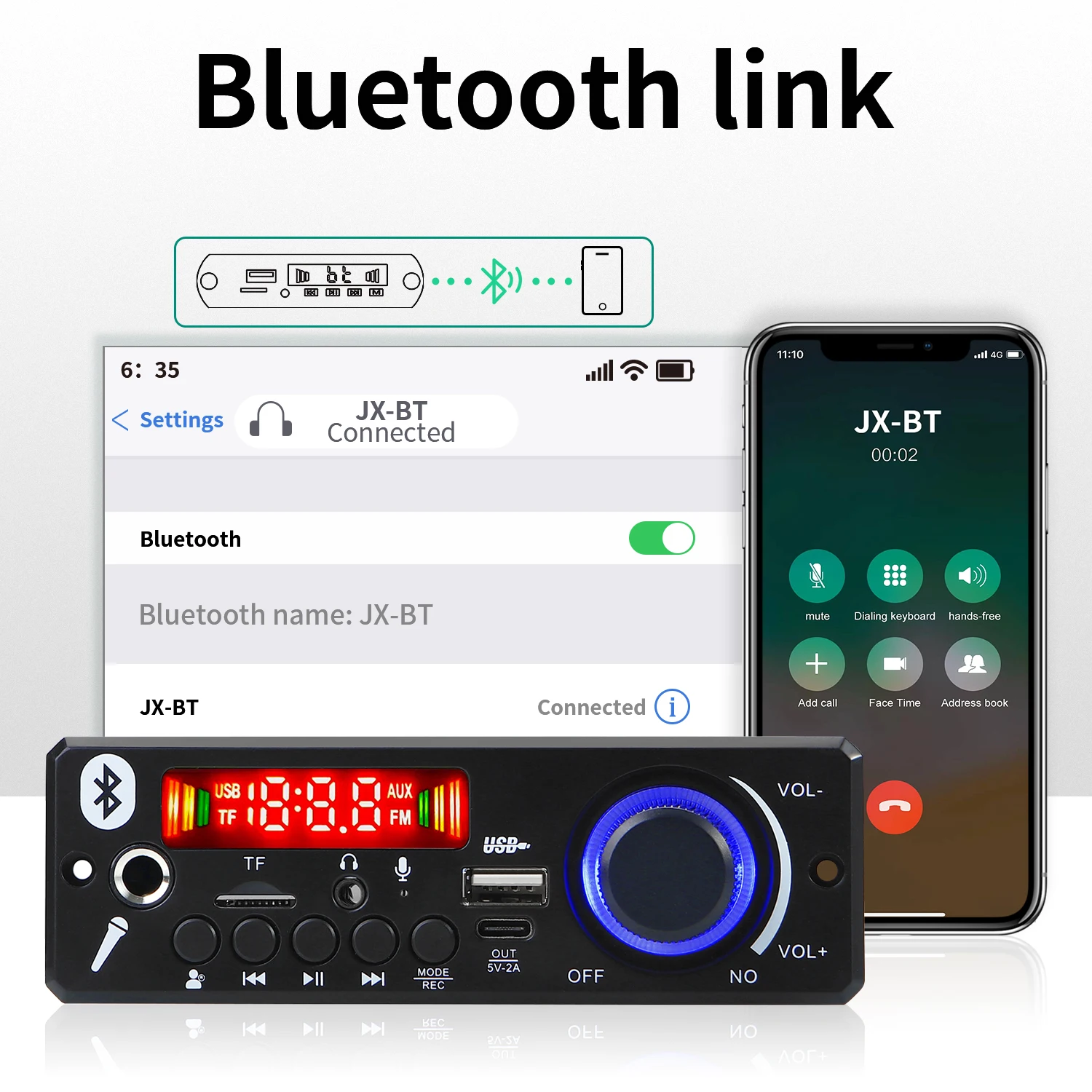 Bluetooth 5.0 MP3 dekodér nasednout 2*75W 80W zesilovač audio hráč 12V DIY MP3 hráč auto FM rádio modul TF USB mikrofon zaznamenat volat