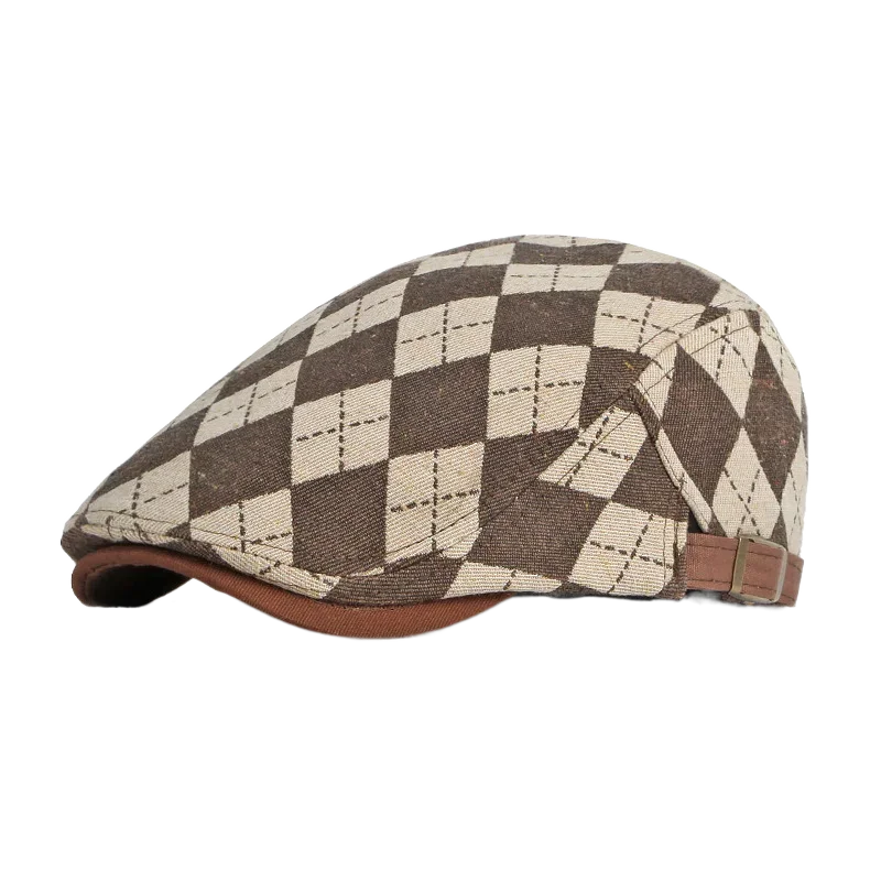 Men Beret Cotton Buckle Adjustable Newsboy Hats Cabbie Gatsby Cap Flat Driving Caps Kpop Plaid Vintage Style
