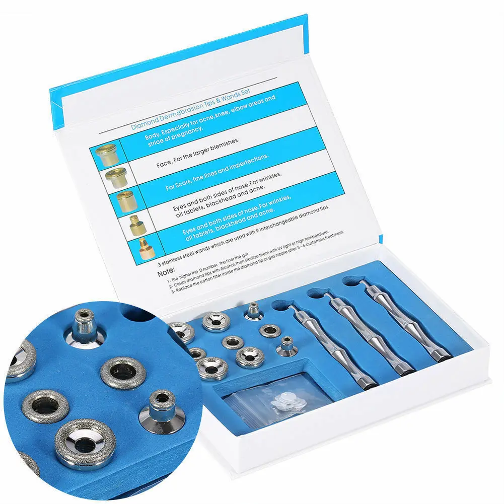 Microdermabrasion Diamond Tips Replacements and Wands, Diamond Dermabrasion Machine Heads Replacements 3 Wands 9 Tips