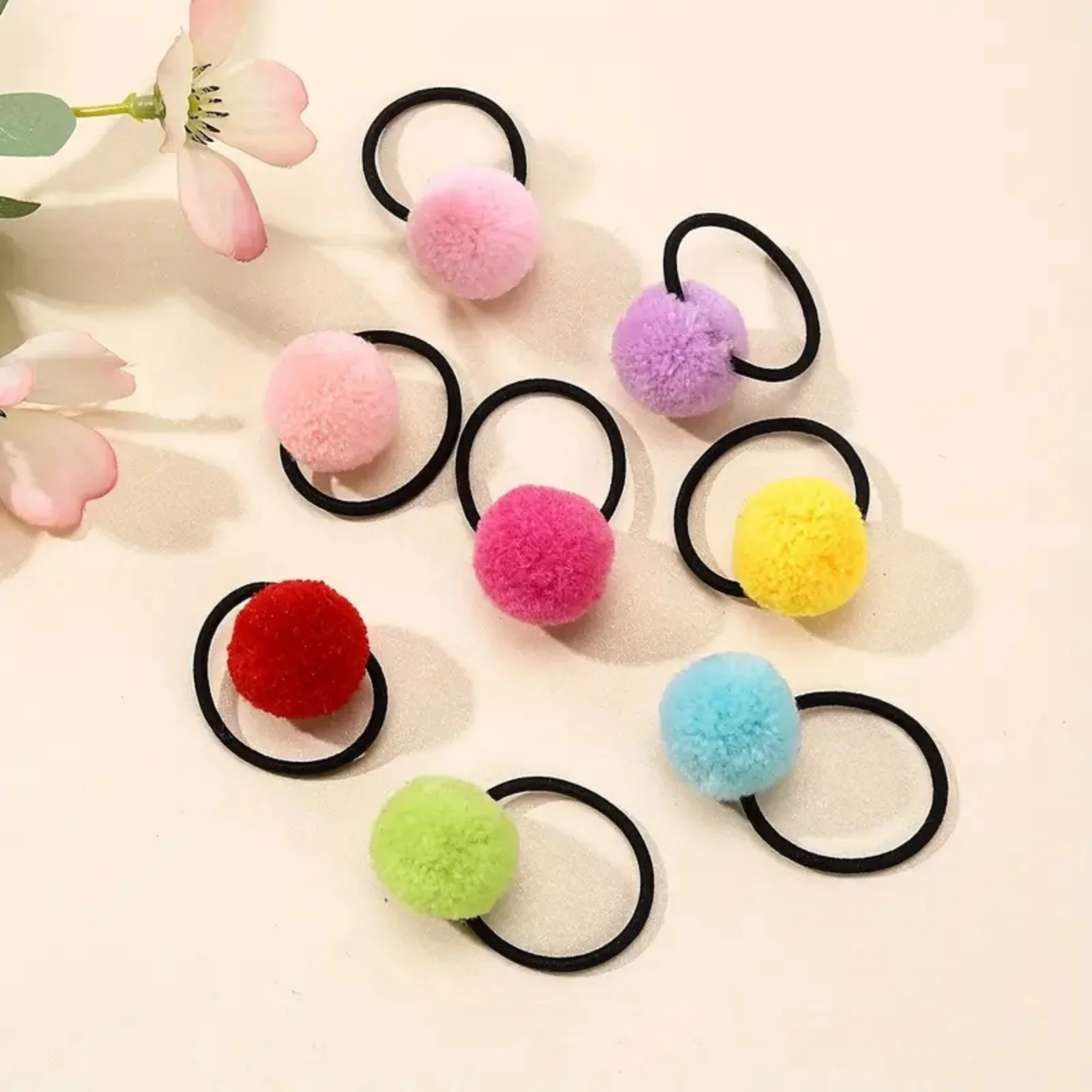10/20pcs Girls' Elastic Hair Bands with Colorful Pom - Poms, Perfect for Creating Adorable Braided Hairstyles