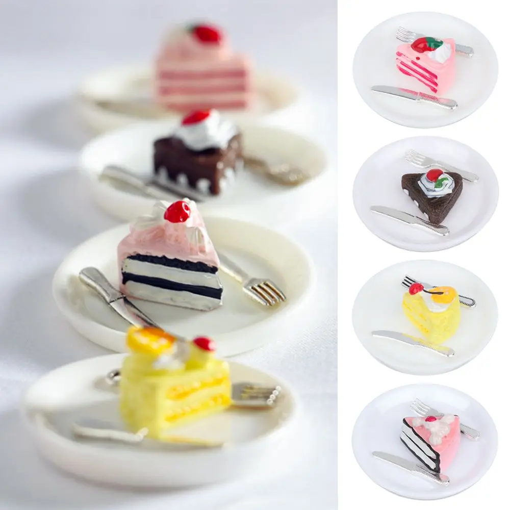 1 Set Gift Playing House Scene Model With Tray Doll Accessories Miniature Cake Set Simulation Food Dollhouse Kitchen Toy timemicro 1 64 toyota rx7 mazda with doll dust cover alloy car model scene