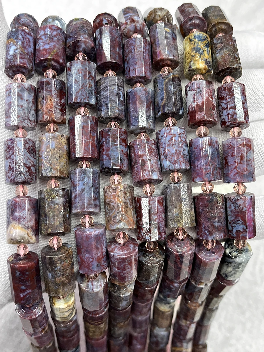 

Natural Peter Stone Crystal Cylindrical Stone Section Beads Faceted Loose Spacer For Jewelry Making DIY Necklace Bracelet 15''