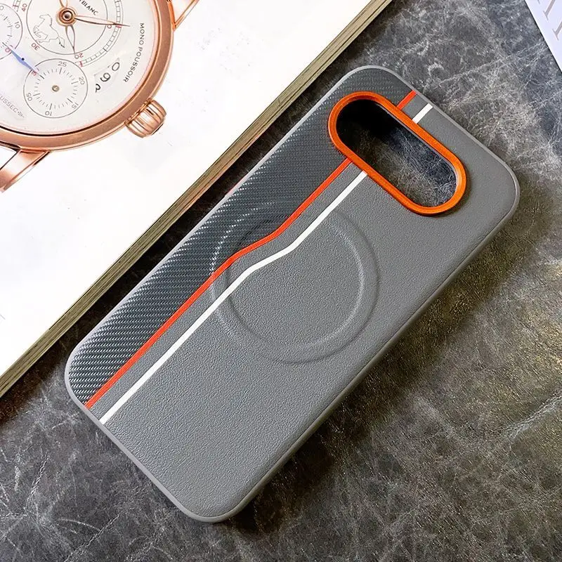 Premium Matte Leather Color Collision Case with Magnetic All-Inclusive Design