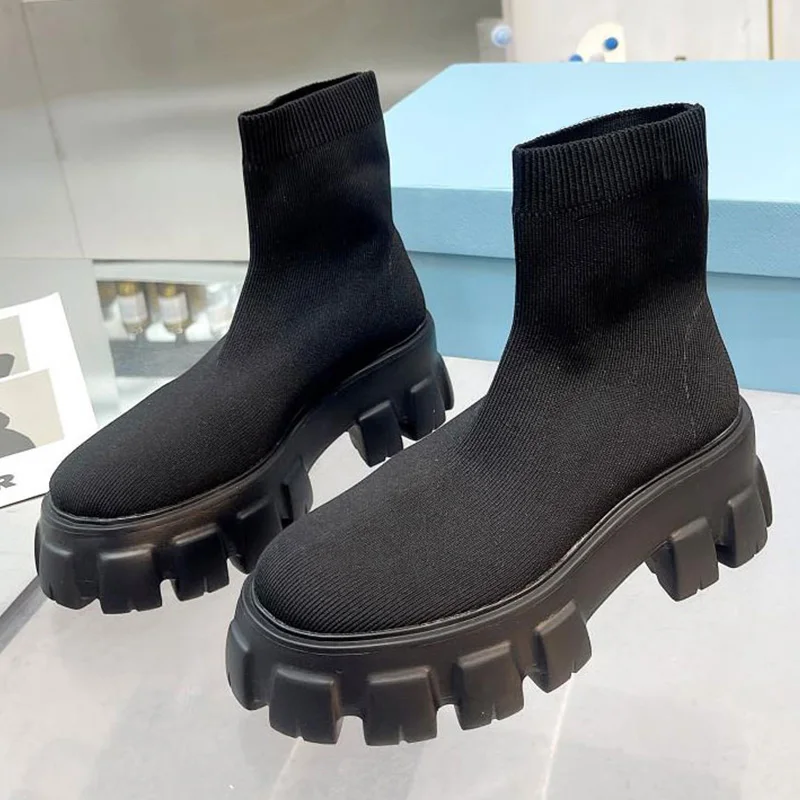 

Thick-Soled Knitted Sock Boots For Women Trend Punk Stretch Autumn Winter Ankle Boots Female Comfortable Casual Sporty Shoes