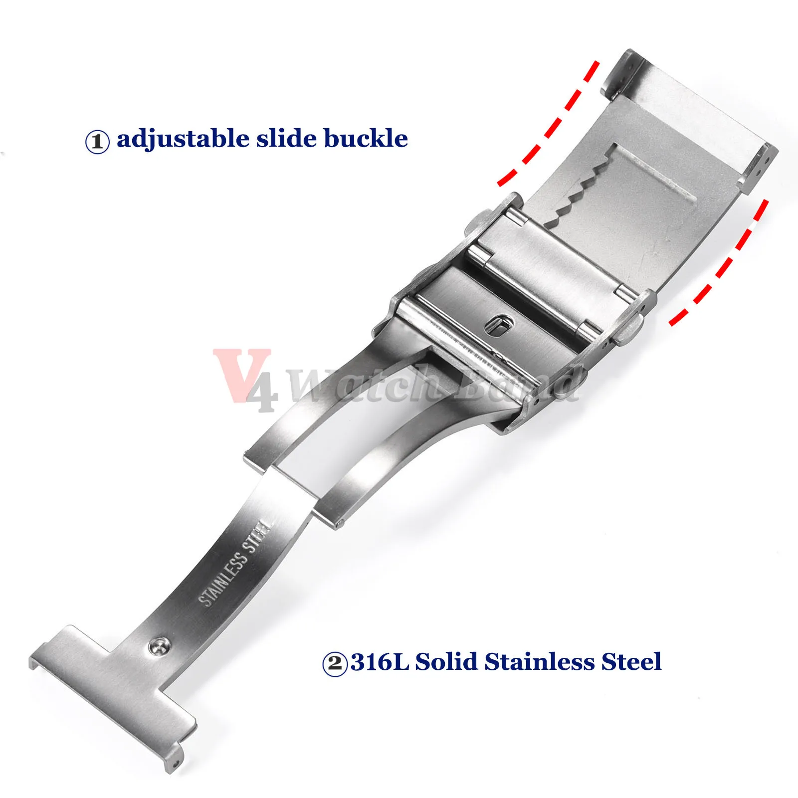 Premium 316L Stainless Steel Adjustable Folding Watch Buckle with Extendable Clasp and Luxury Metal Button