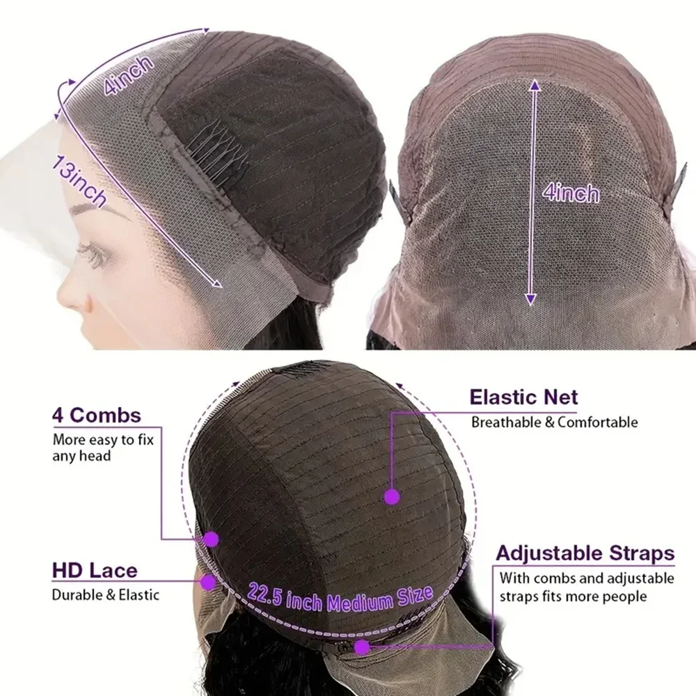 13x4 Short Pixie Cut Bob Wave 100% Human Hair Wigs Lace Frontal Human Hair Wigs 180% Density Natural Color for Black Women Girls