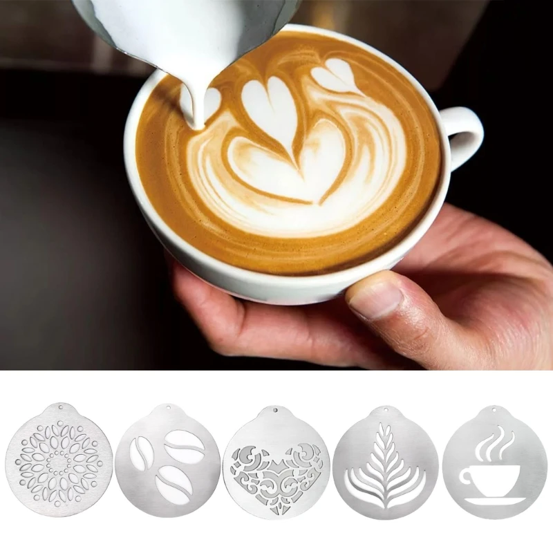 

5PCS Coffee Decorating Stencil Special Lattes Art Stencils Garlands Mould