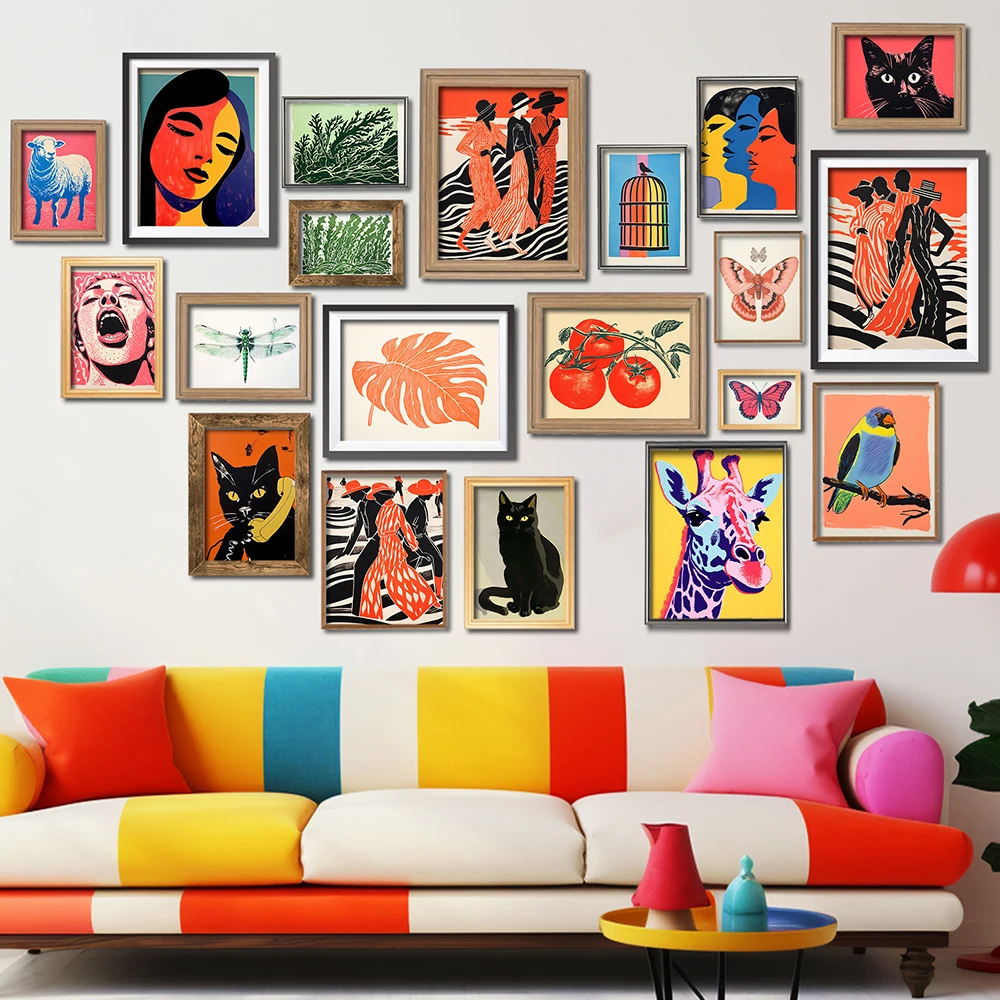 

Multi-Element Mixedcolor Animal And Plant Art Poster Abstract Fashion Simple Lines Woman Canvas Painting Gallery Home Decoration