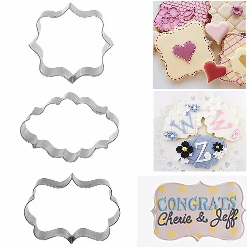 Cookie Cutter Sugar Biscuit Mold 3Pcs Plaque Cutter Cookies Frame DIY Cake Oval Square Rectangle Fancy Stainless