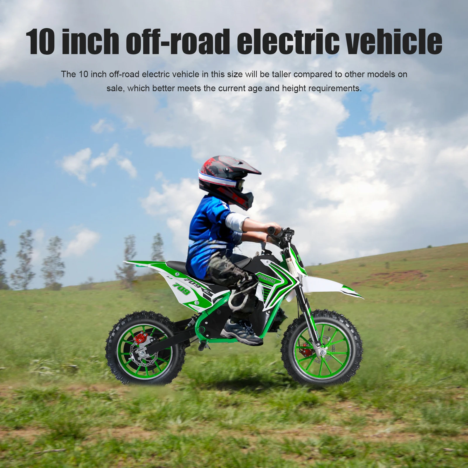 Dirt Bike, Rocket Electric Motocross Bike, Off Road Mini Motorcycle, Electric Pocket Motorbike with Mechanical Disc Brakes, 10 I
