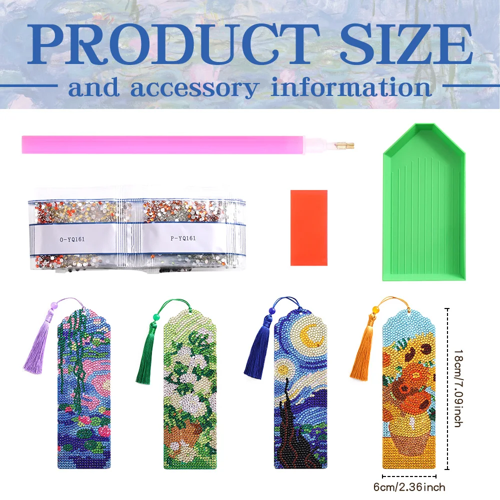 Vintage Diamond Painting Bookmarks Kit Set Large Size Creative Diamond Paste Round Sparkling Designs Bookmarks 4pcs/pack bookmarks stationery supplies