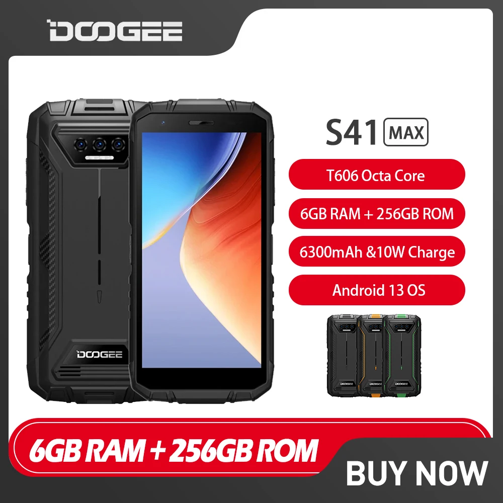 DOOGEE S41 MAX - Moviles Resistentes 2024, 16GB RAM + 256GB ROM/1TB,  6300mAh Batería, Android 13 Móvil Irrompible, 13MP+8MP, 5.5 HD+ Teléfono  Todoterreno, IP68/69K/Dual 4G SIM/Face ID/OTG/NFC/GPS : :  Electrónica