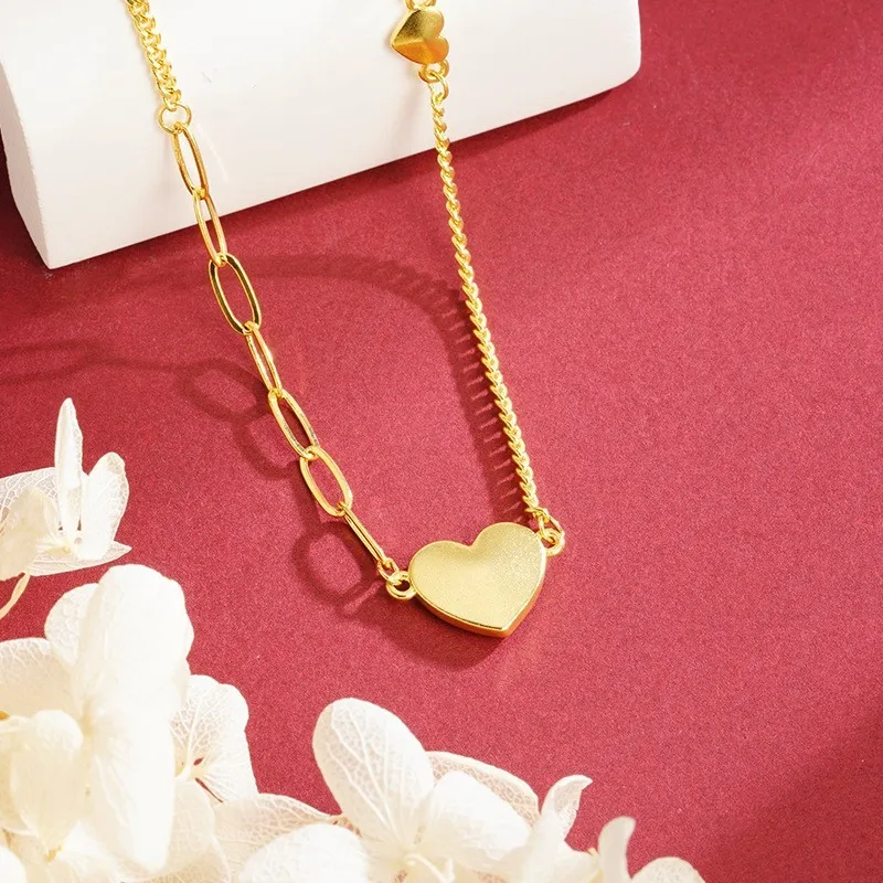 14K Gold Plated Chunky Chain Love Heart Pendant Necklace for Women Fashion Statement Paperclip Chain Choker Party Jewelry Gift