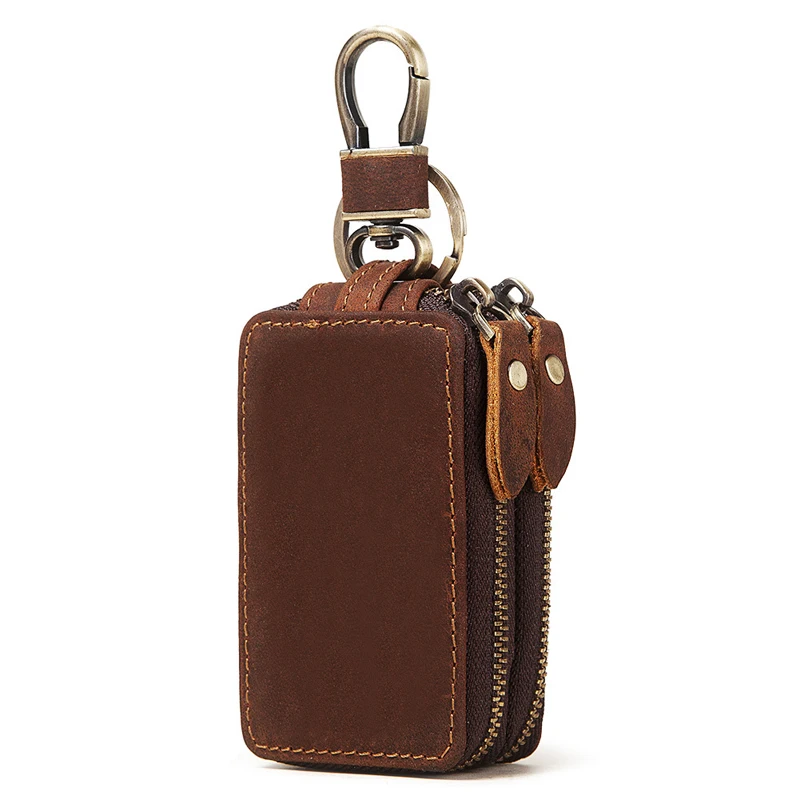 Double Pocket Zipper Leather Keychains Car Keychain Waist Hanging Key Holder Multifunctional Organizer Bag Key Chain for Men