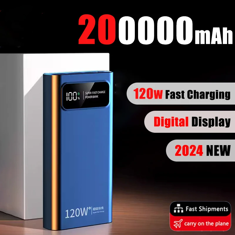 120W 200000mAh Super Fast Power Bank Charging High Capacity Portable Digital Display LED Power Bank For iPhone Samsung Xiaomi 2