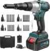 2-IN-1 Cordless Rivet Nut Gun Set (10-24 & 1/4 & 5/16 & 3/8), Portable Battery Powered Pop Rivet Insert Installation Tool Automa 1