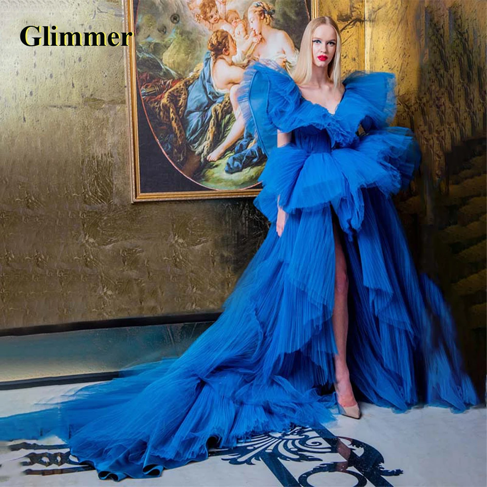 

Glimmer High End V-Neck Tiered Evening Dresses Formal Prom Gowns Made To Order Quinceanera Vestidos Fiesta Gala Robes De Soiree