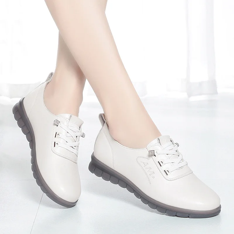Spring Autumn Anti-slip Soft Bottom Comfort Fashion Women Oxford Single  Shoes Casual Flats Lightweight Soft Leather Sneakers