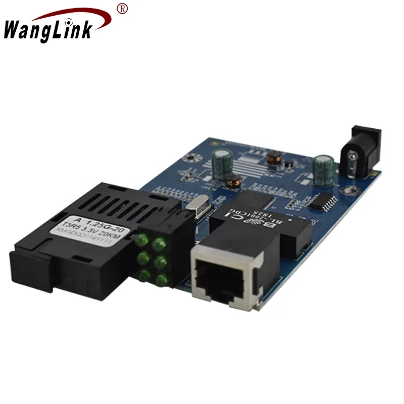 Wanglink Media Converter 1 port Fiber 1 RJ45 Fiber Switch 1G1E Gigabit Optical Fiber Ethernet Media Converter PCBA planet ip30 slim type 8 port industrial manageable gigabit ethernet switch 40 to 75 degree c