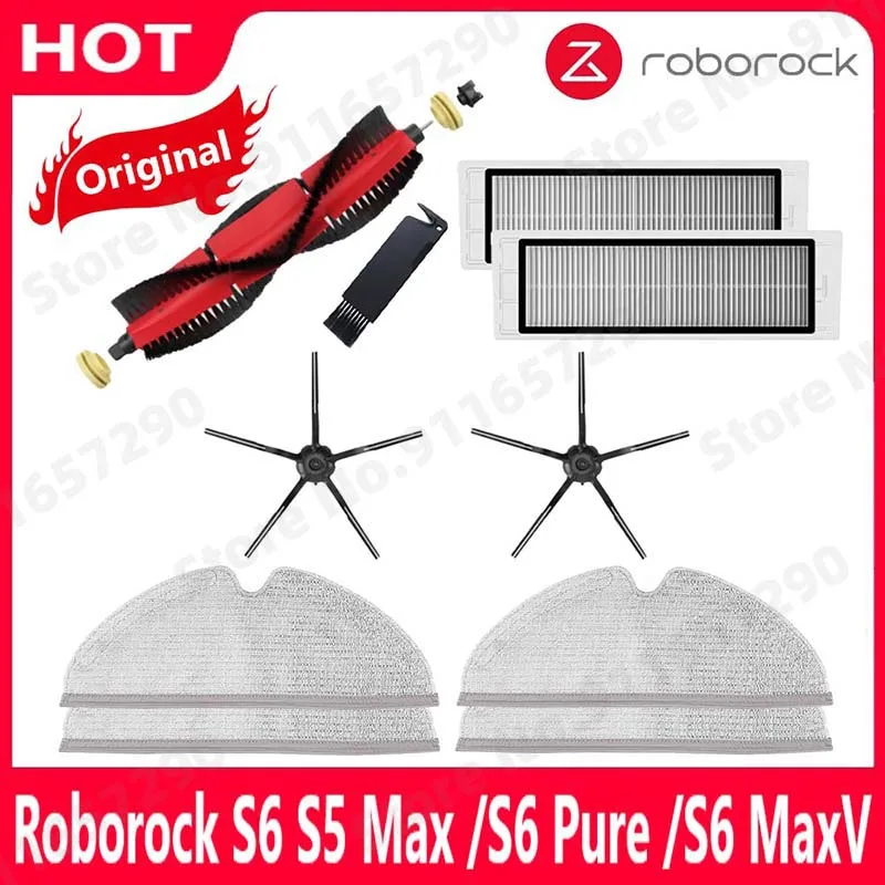 Original Roborock S5 Max / E4 / E5 / S45 Max / S6 MaxV Detachable Main Brush Silicon Side Brush Washable Filter Accessories