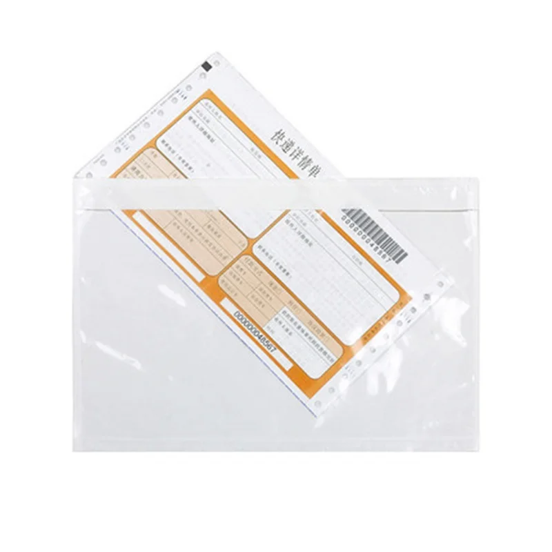 50pcs Plastic Bags Patch Transparent Bill Bag Self-Adhesive Pocket Express Order Bag Size Packing Document Packaging Bags