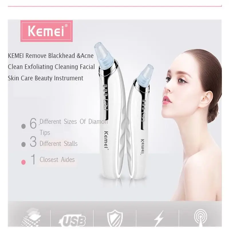 

Kemei Electric Portable Blackhead Remover Facial Pore Cleaner Removes Acne Skin Care Tools km1868